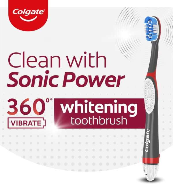 Colgate, 360 Optic White Sonic Battery Powered Vibrating Toothbrush Soft, (2X 360 OpticWhite Sonic Power), 1’s - Image 4