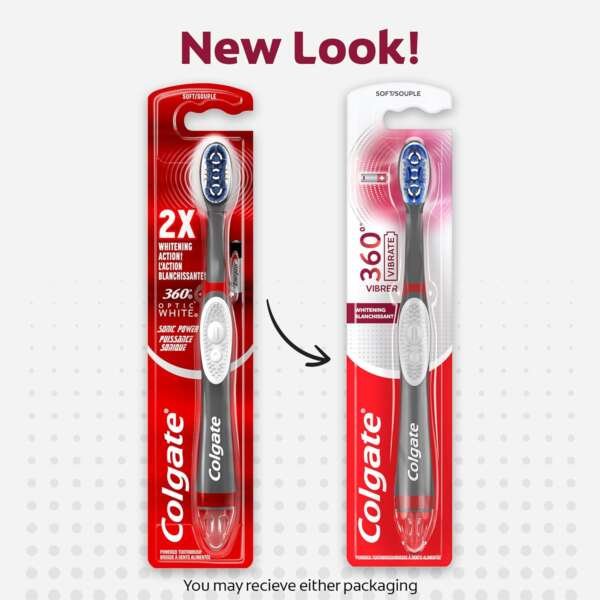 Colgate, 360 Optic White Sonic Battery Powered Vibrating Toothbrush Soft, (2X 360 OpticWhite Sonic Power), 1’s - Image 2