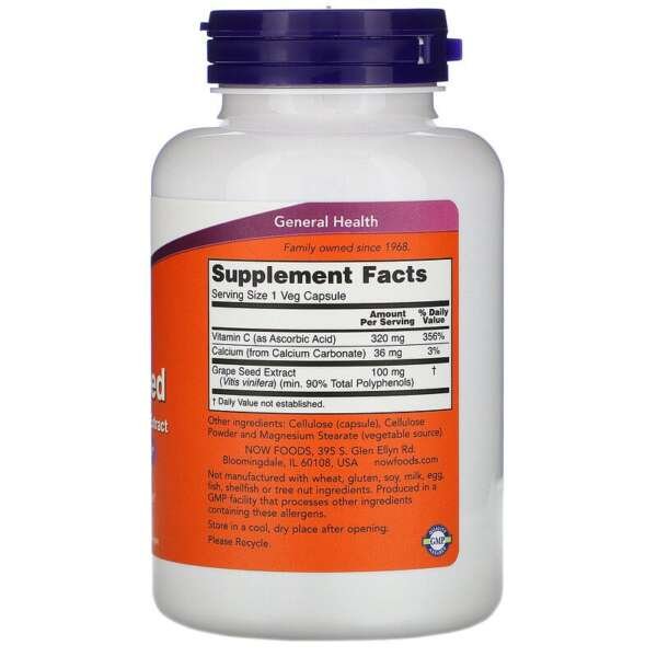 Now Foods Grape Seed Extract 100 mg Capsules - Image 2