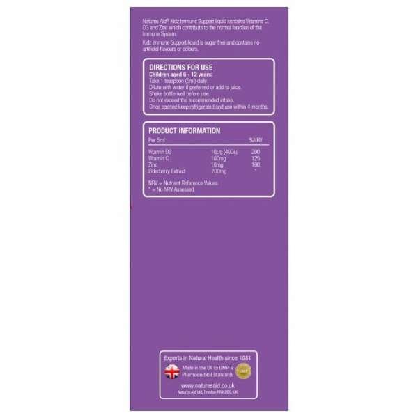 Natures Aid Kidz Immune Support – Vitamin C, D3, Zinc 150ml - Image 3
