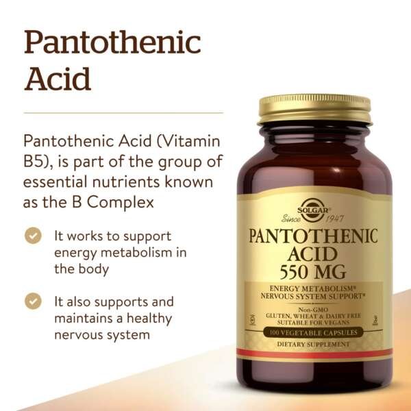 Solgar Pantothenic Acid 550mg Vegetable Capsules 100’s